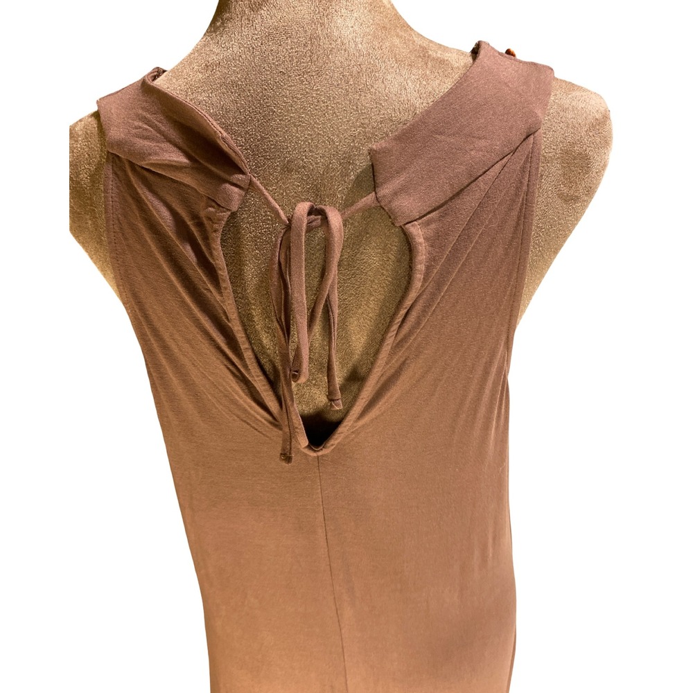 Venus Brown Beaded Embroidered Maxi Dress M Boho Sleeveless Resort Vacay  Casual - Picture 4 of 9